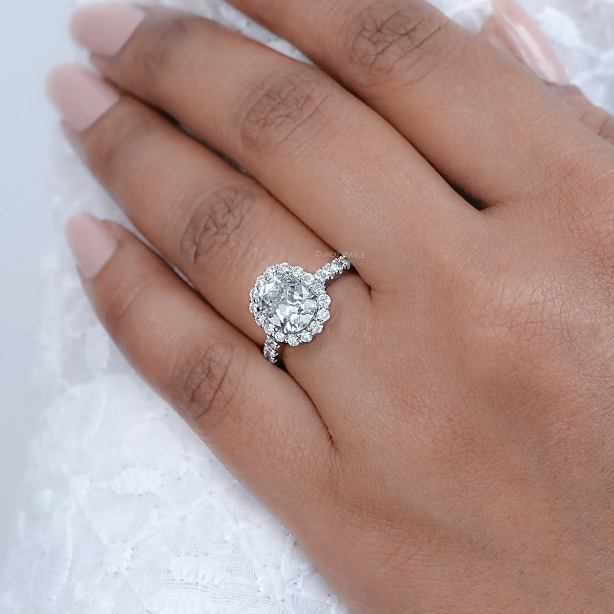 Old Mine Cushion Cut Halo With Accent Engagement Ring Ring