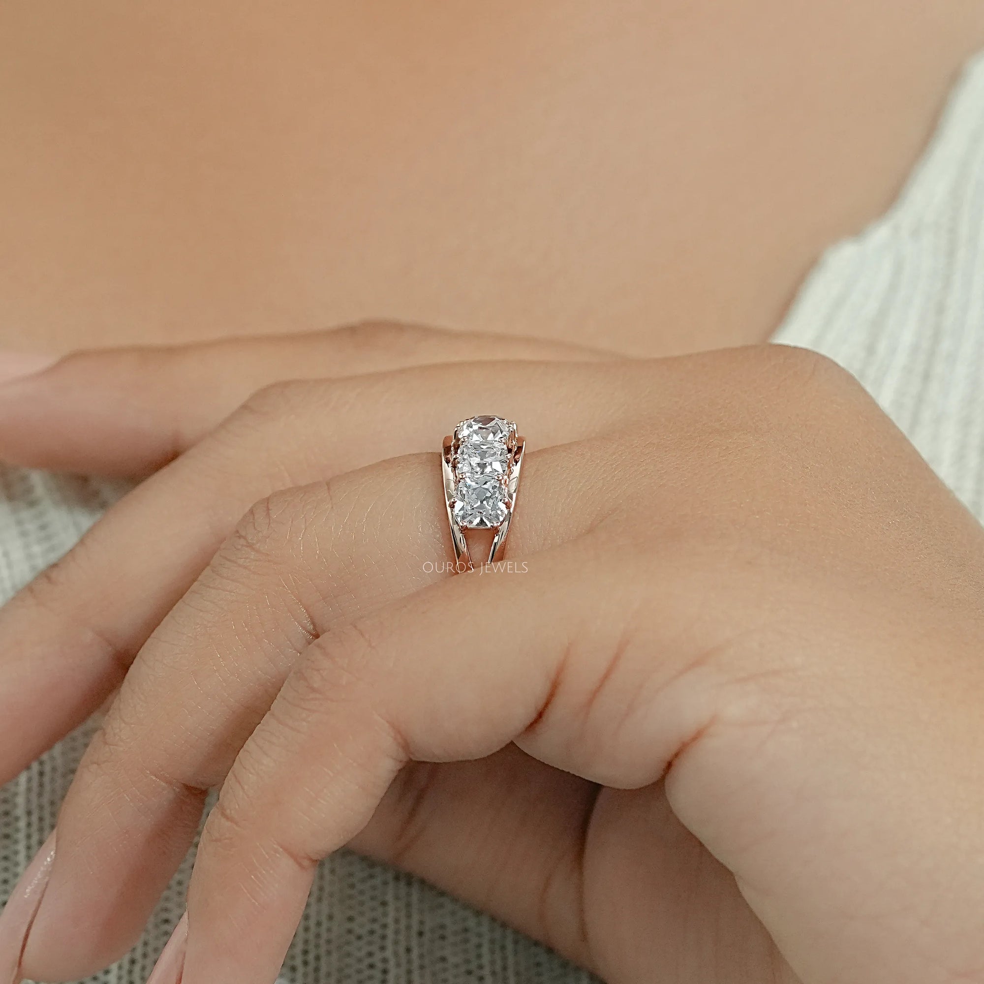 Five Stone Old Mine Cushion Diamond Ring Ring