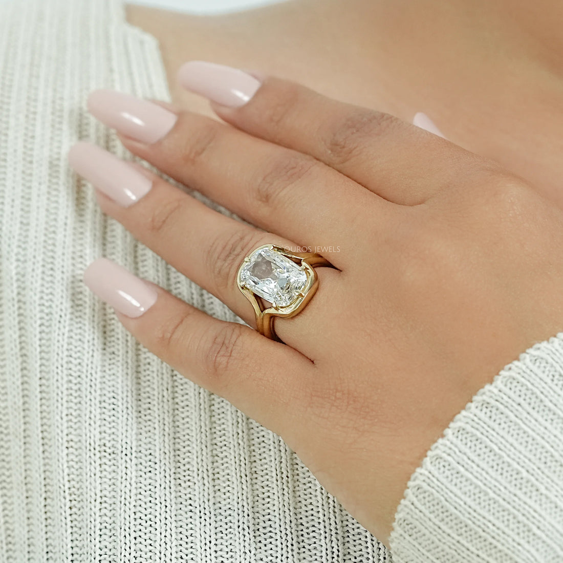 Old Mine Cushion Diamond Half Bezel Set Split Shank Ring Ring