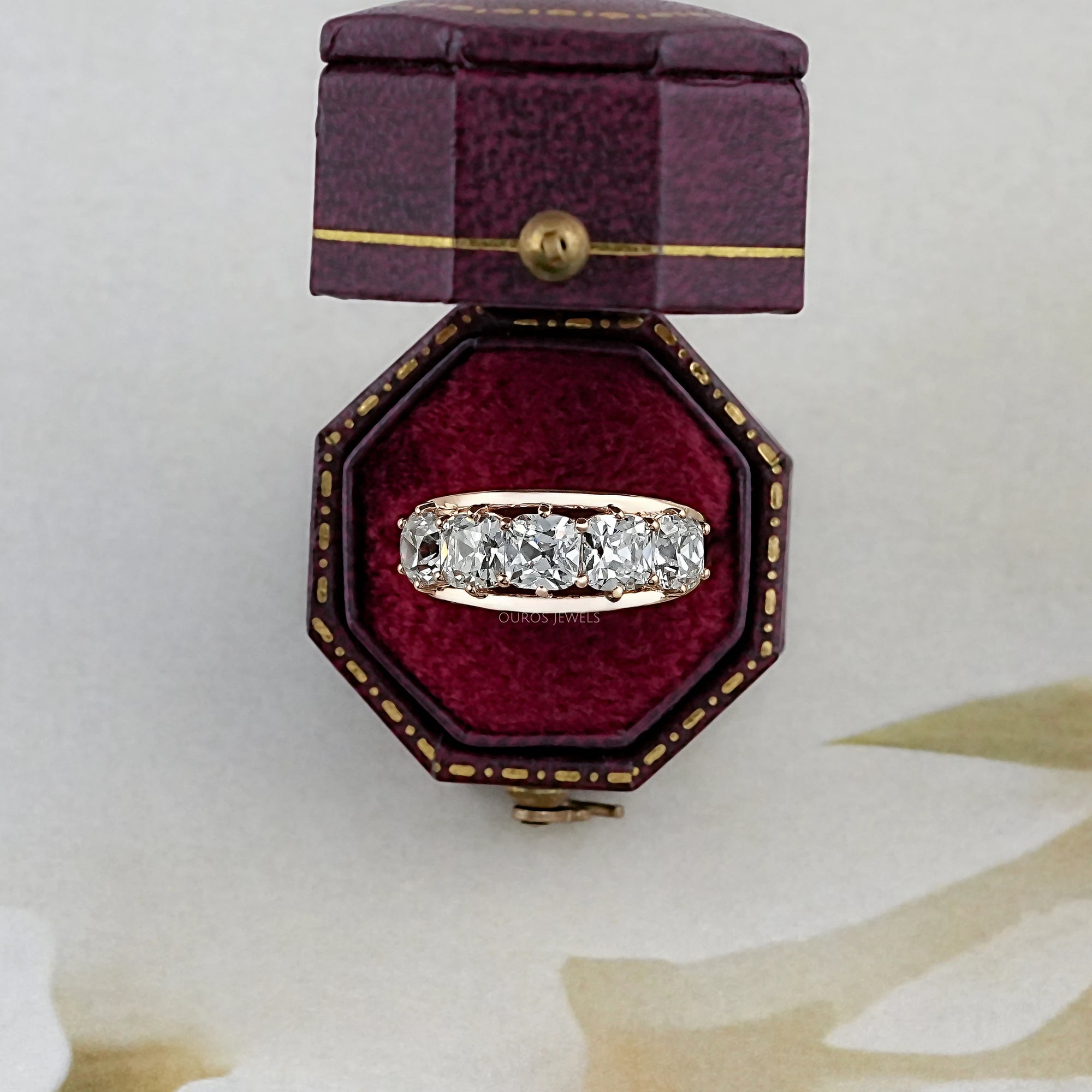 Five Stone Old Mine Cushion Diamond Ring Ring