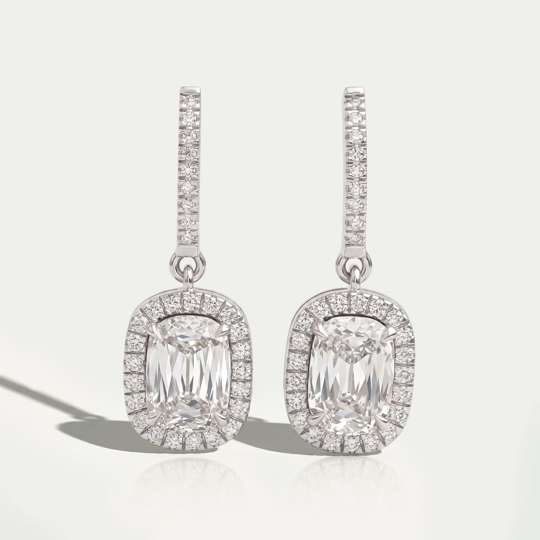 Halo Old Mine Cushion Cut Dangle Earrings Earrings