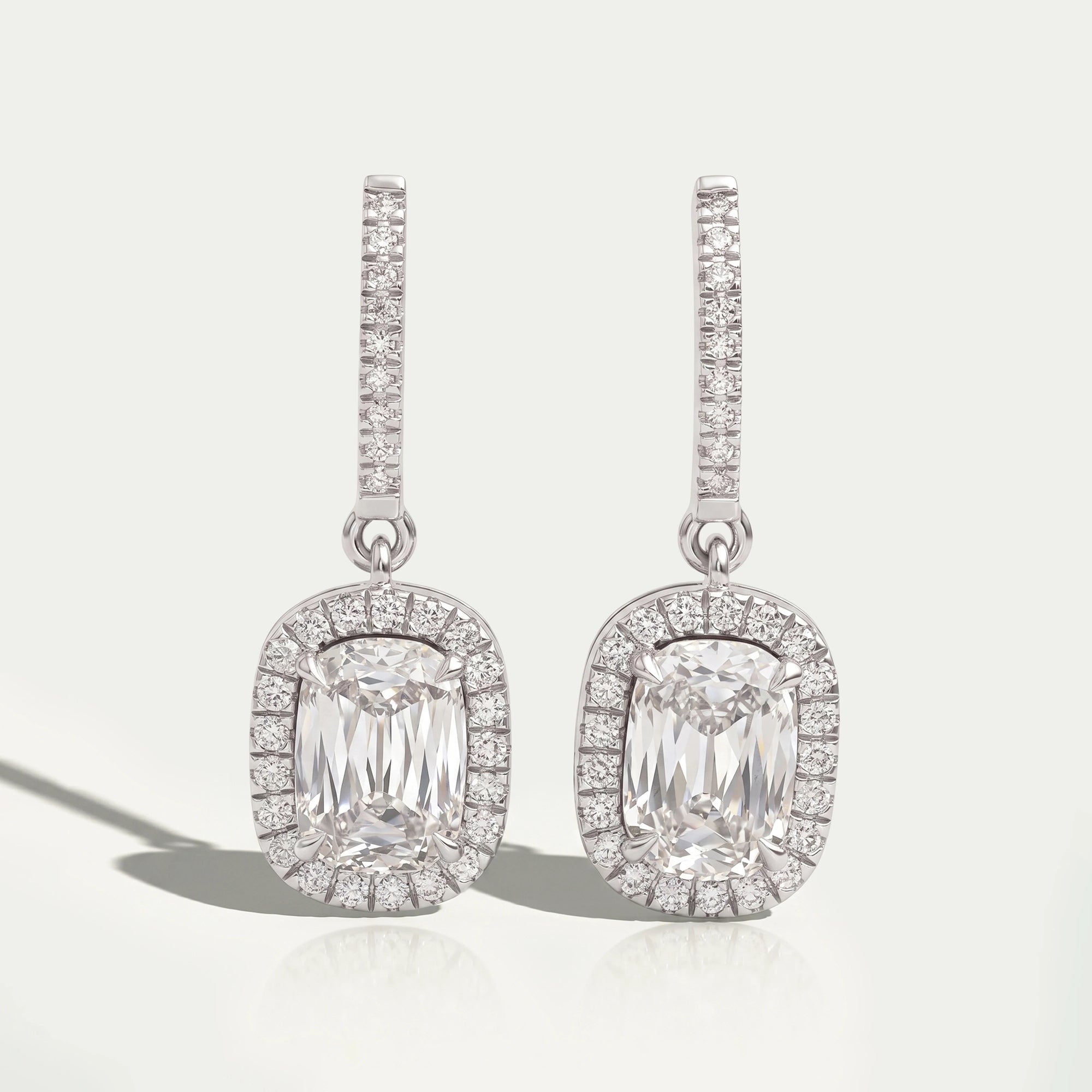 Halo Old Mine Cushion Cut Dangle Earrings Earrings