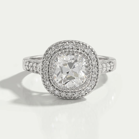 Old Mine Cushion Cut Halo Diamond Engagement Ring Ring