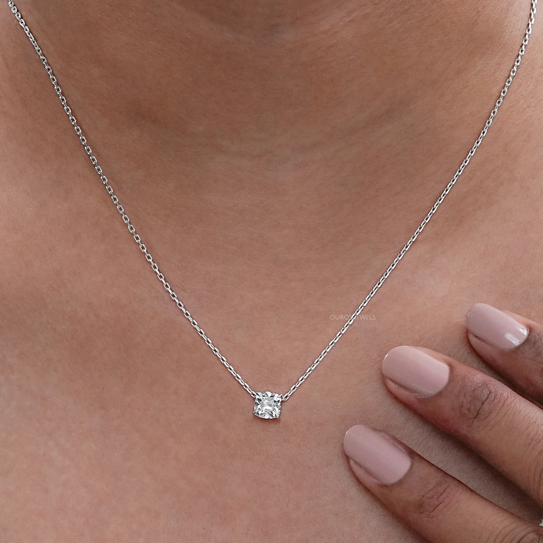 Square Old Mine Cushion Lab Diamond Solitaire Pendant Necklaces