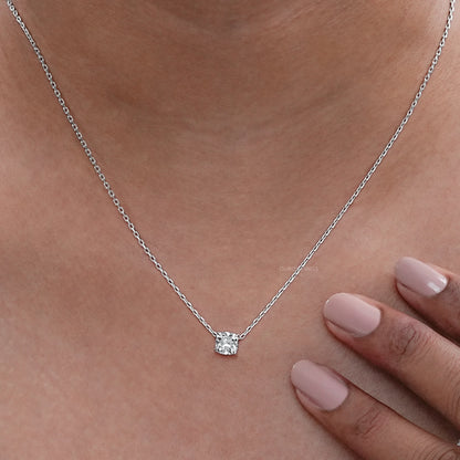 Square Old Mine Cushion Lab Diamond Solitaire Pendant Necklaces