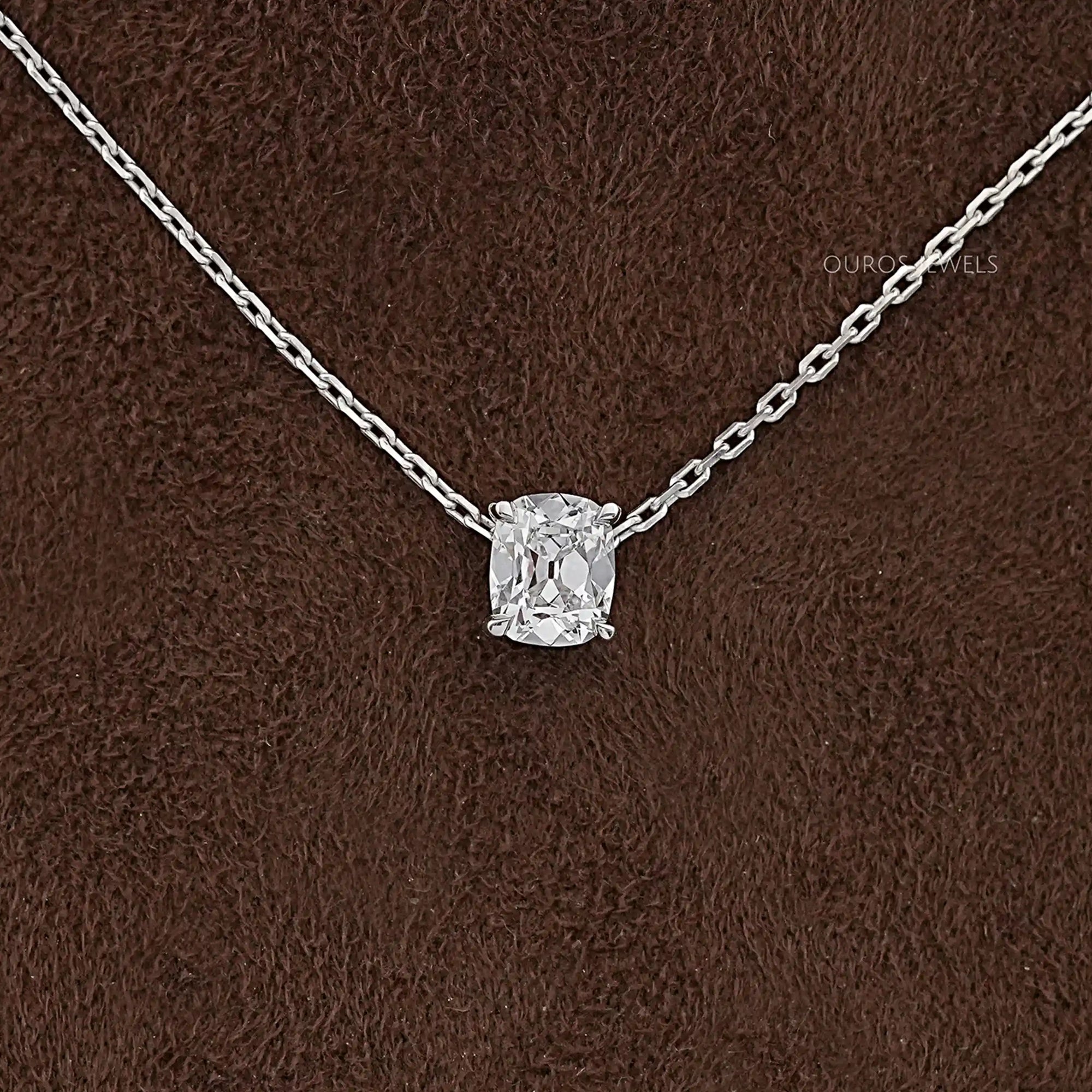 Old Mine Cushion Solitaire Pendant Necklaces