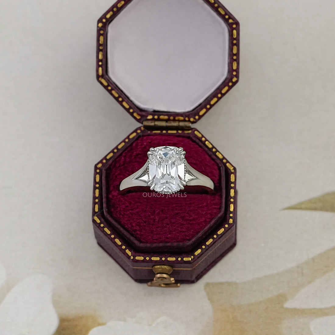 Old Mine Cushion Cut Split Shank Engagement Ring Ring