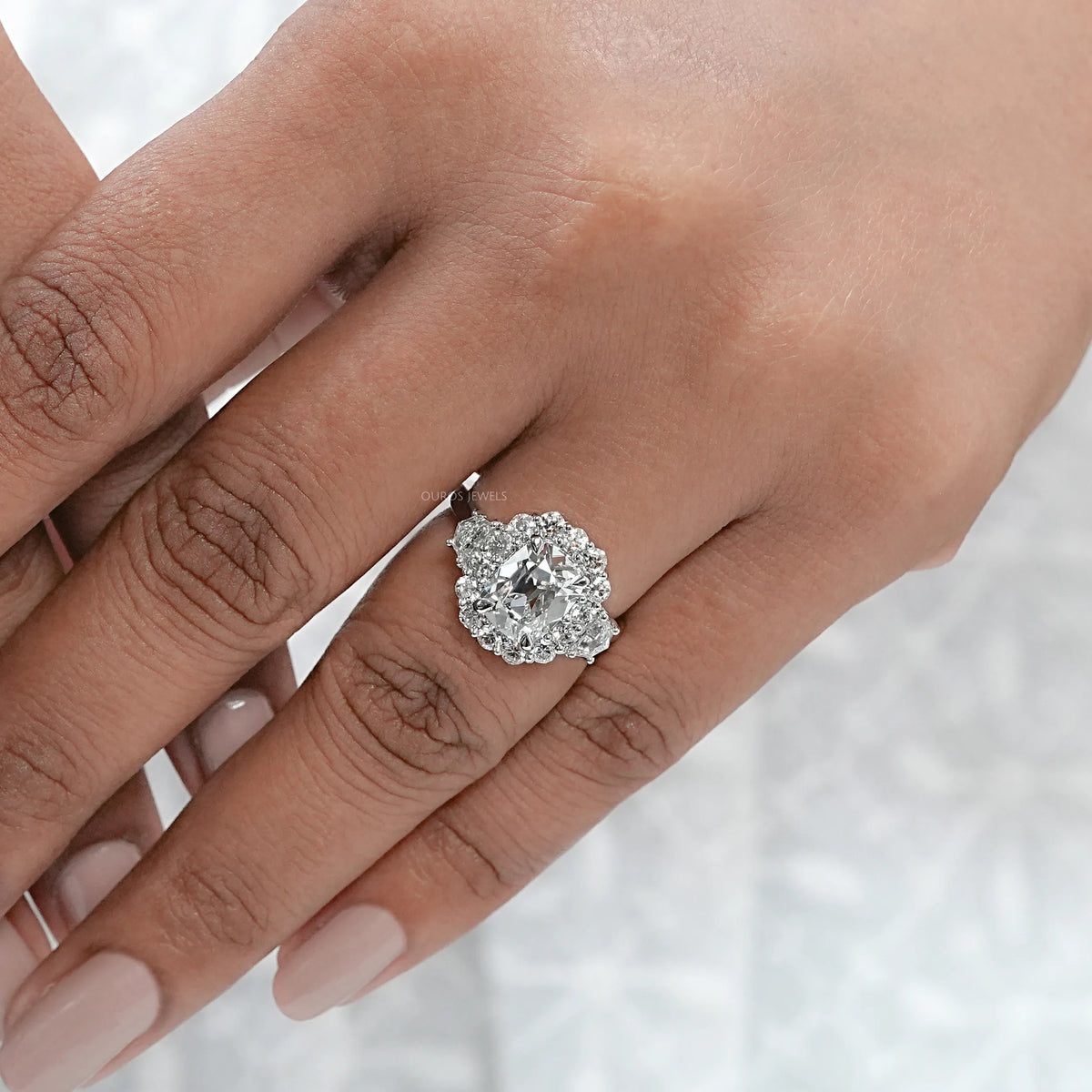 Old Mine Cushion Cut Halo Diamond Engagement Ring Ring