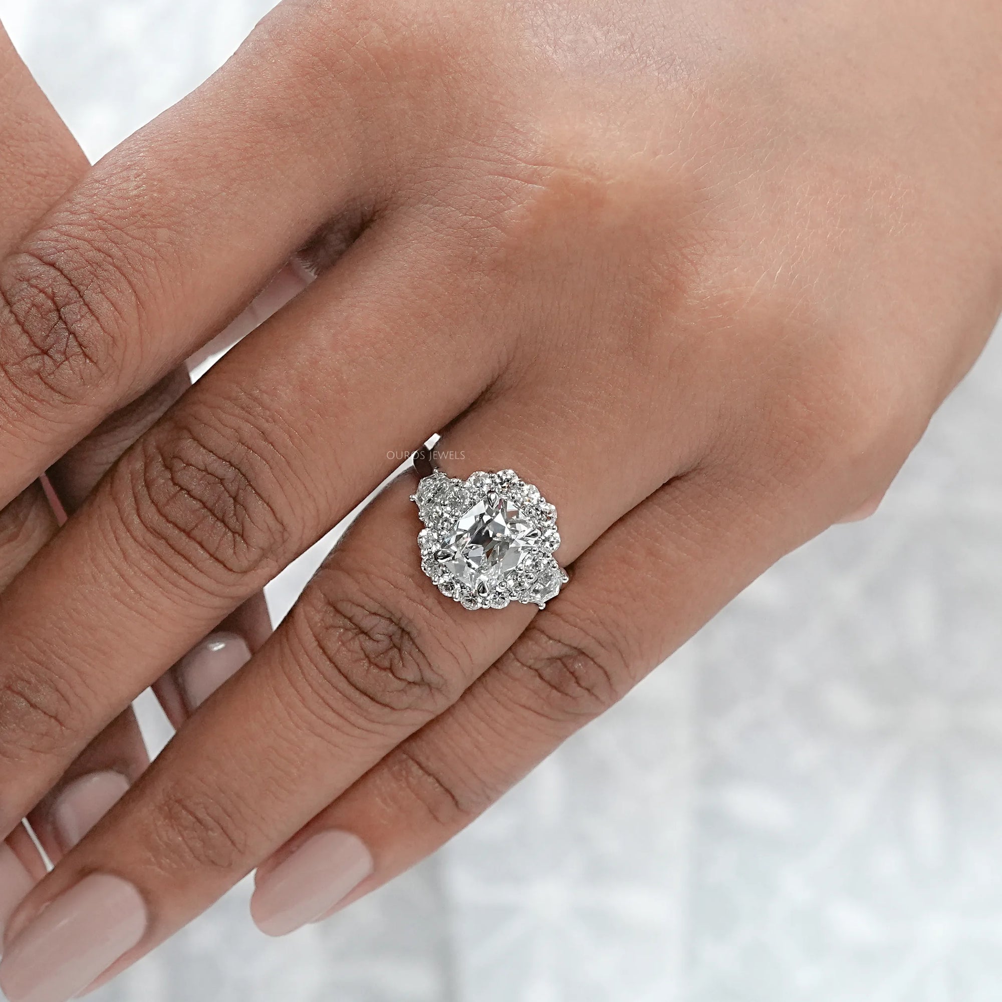 Old Mine Cushion Cut Halo Diamond Engagement Ring Ring