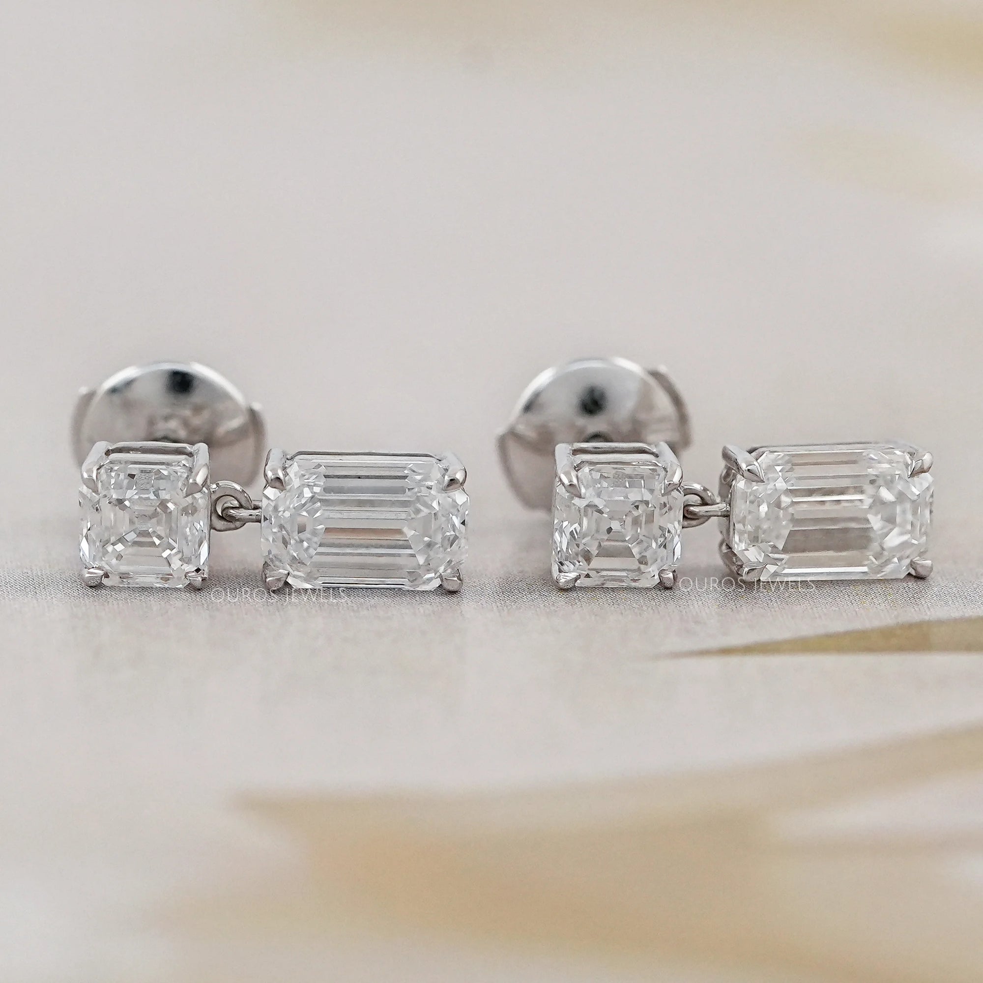 Old Mine Emerald And Asscher Diamond Drop Earrings Earrings