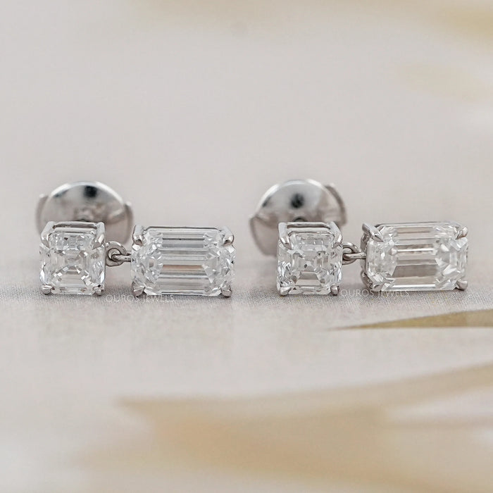 Old Mine Emerald And Asscher Diamond Drop Earrings