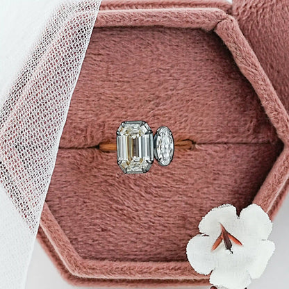 Bague halo en émeraude taille ancienne serti clos avec entourage diamants