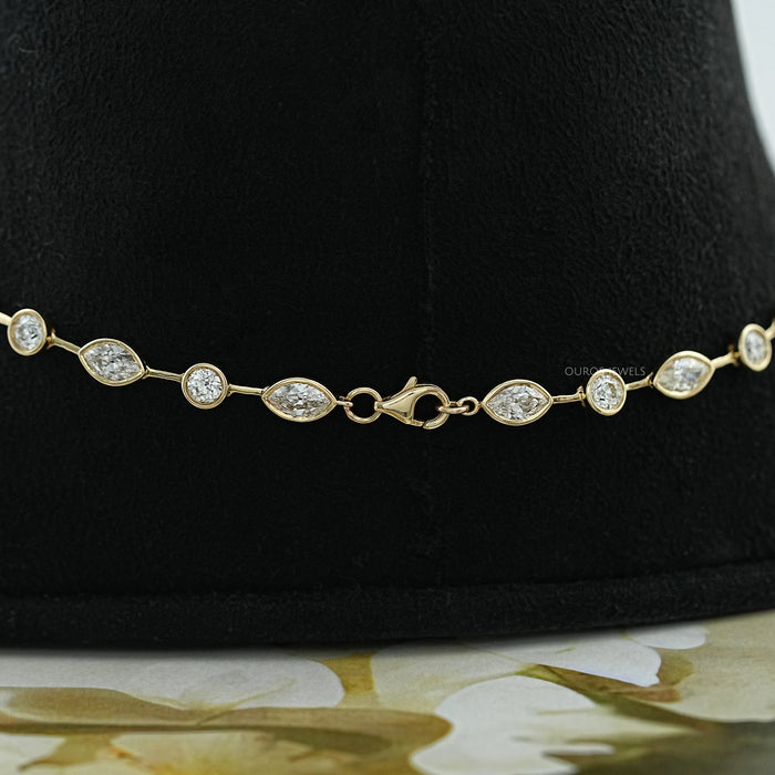 Bezel Set Old Mine Marquise Diamond Necklace