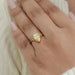 yellow old mine marquise diamond V-shape solitaire colored wedding ring in finger