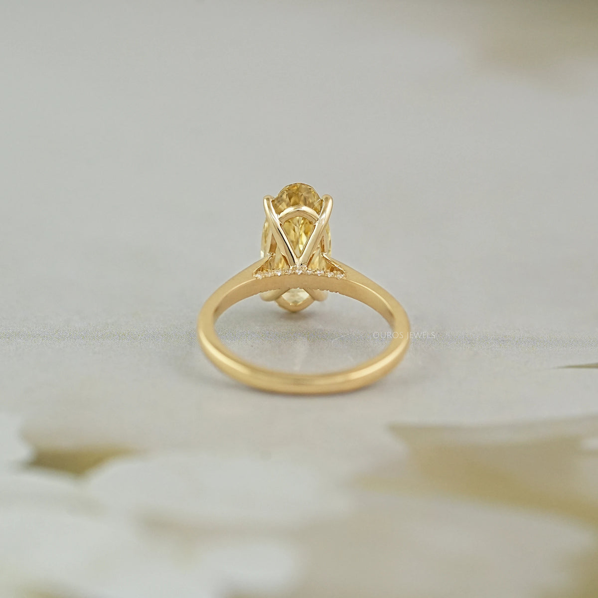 Fancy Yellow Old Mine Moval Cut Solitaire Engagement Ring Rings