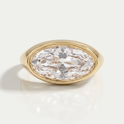 East West Old Mine Moval Cut Bezel Set Solitaire Ring Rings