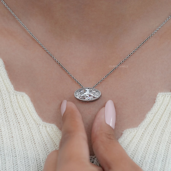 East West Old Mine Moval Lab Diamond Solitaire Pendant