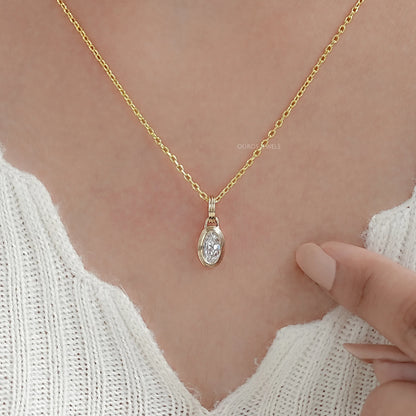 Old Mine Moval Lab Diamond Bezel Set Pendant Necklaces