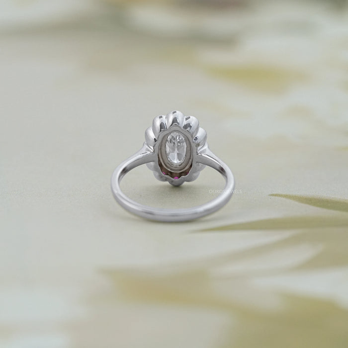 Old Mine Oval Cut Pink Halo Floral Engagement Ring