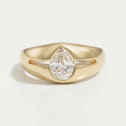 Old Mine Pear Lab Diamond Men's Wedding Ring