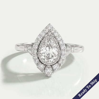 Old Mine Pear Cut And Single Round Halo Engagement Ring