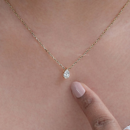 Old Mine Pear Diamond Half Bezel Solitaire Pendant Necklaces