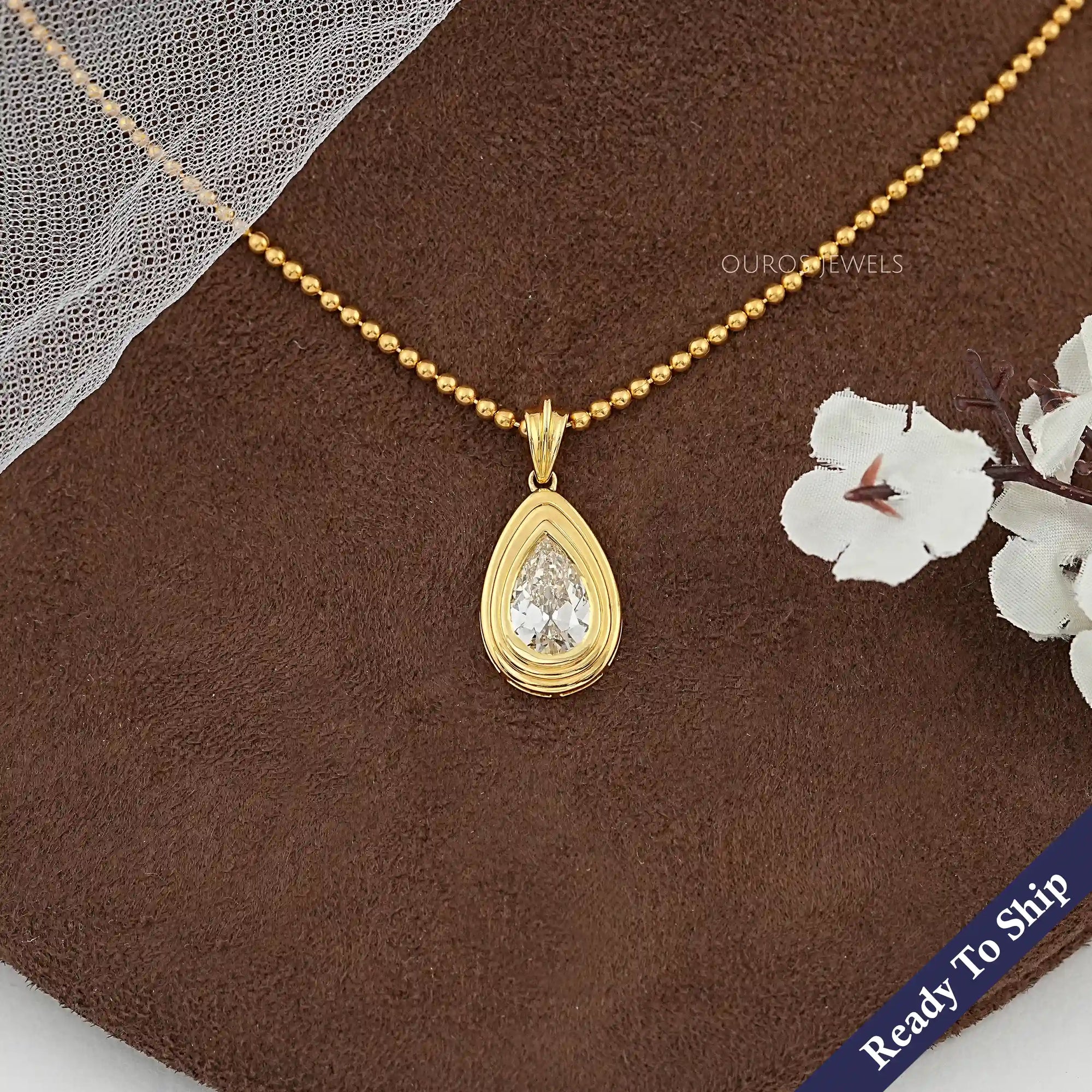 Old Mine Pear Lab Diamond Bezel Set Pendant Necklaces
