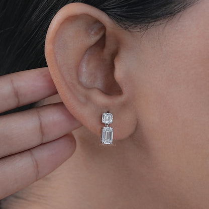 Old Mine Emerald And Asscher Diamond Drop Earrings Earrings