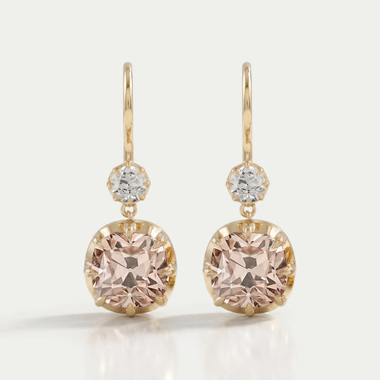 Boucles d'oreilles pendantes en diamants Old Mine Cushion Lab