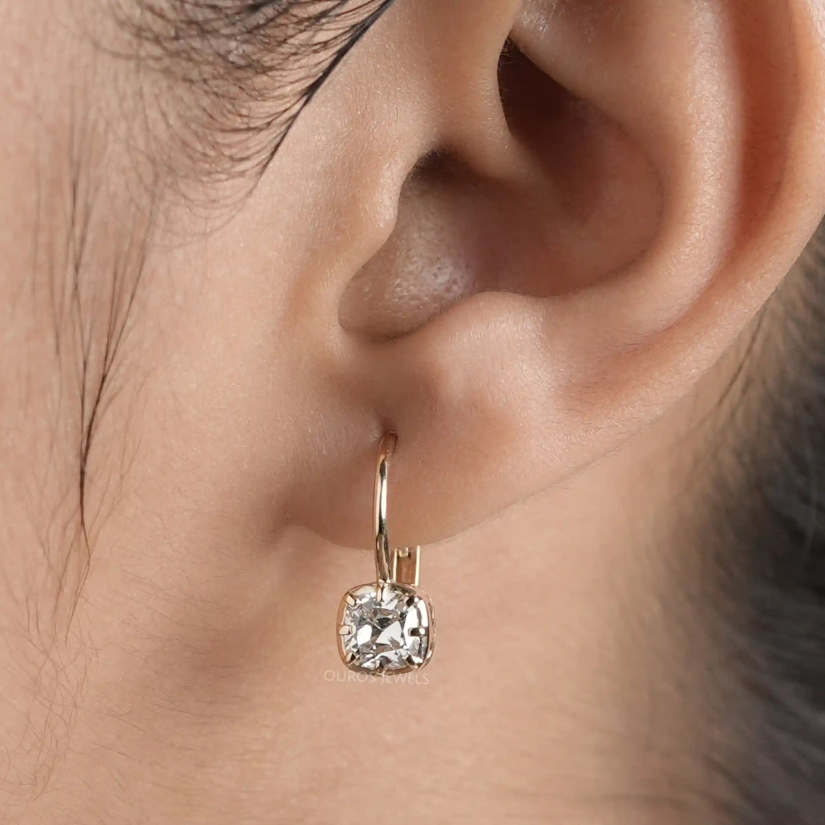 Old Mine Cushion Cut Lab Grown Diamond Drop Earrings Earrings