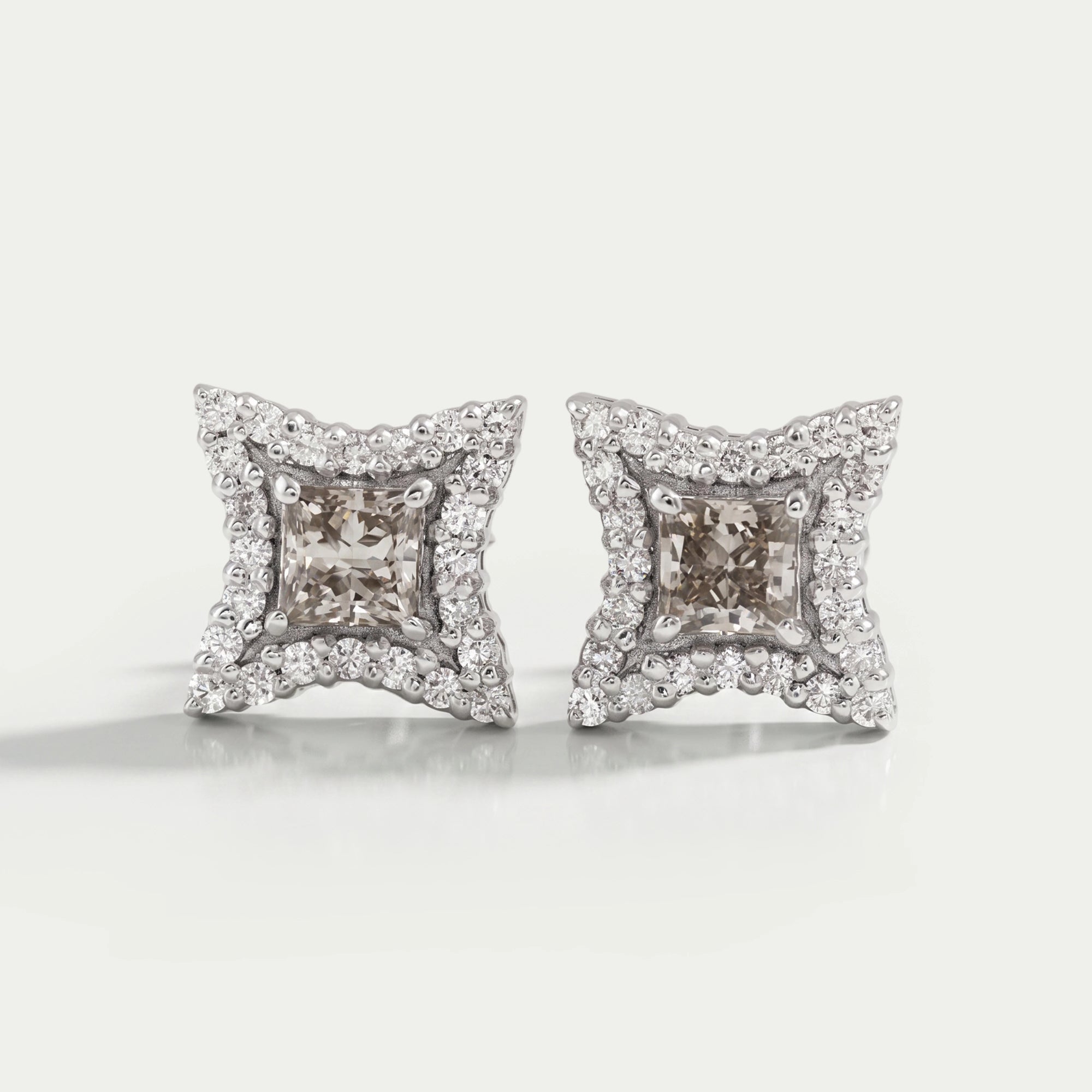 Olive Color Diamond Halo Princess Stud Earring Earrings