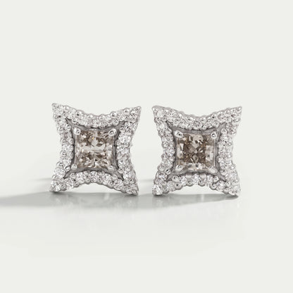 Olive Color Diamond Halo Princess Stud Earring Earrings
