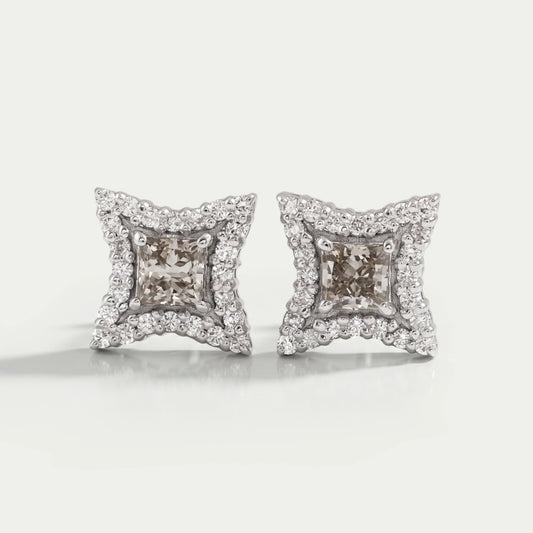 Olive Color Diamond Halo Princess Stud Earring Earrings
