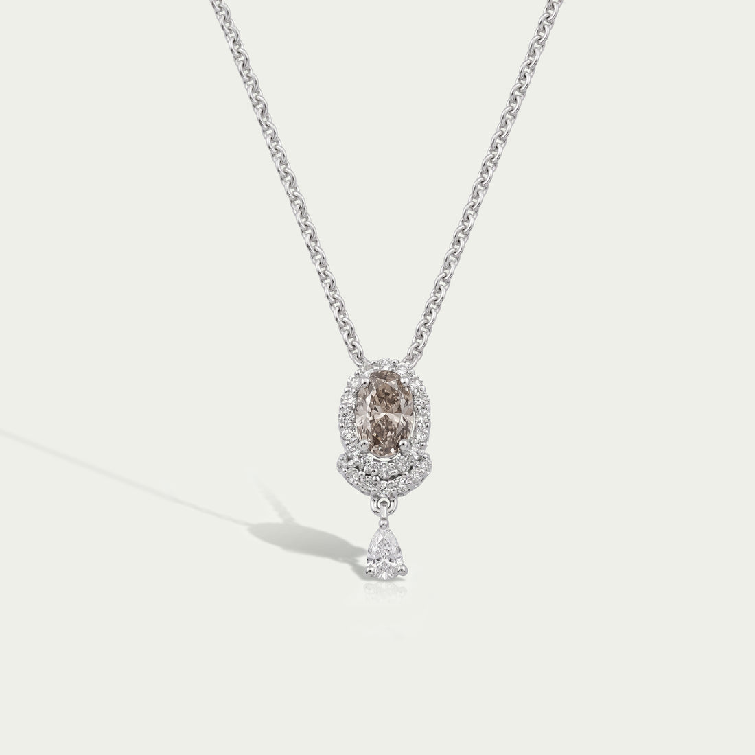 Olive Oval Lab Diamond Halo Pendant Necklaces