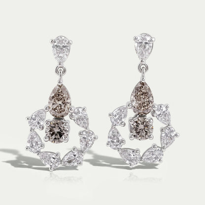 Olive Pear And Round Lab Diamonds Halo Drop Earrings