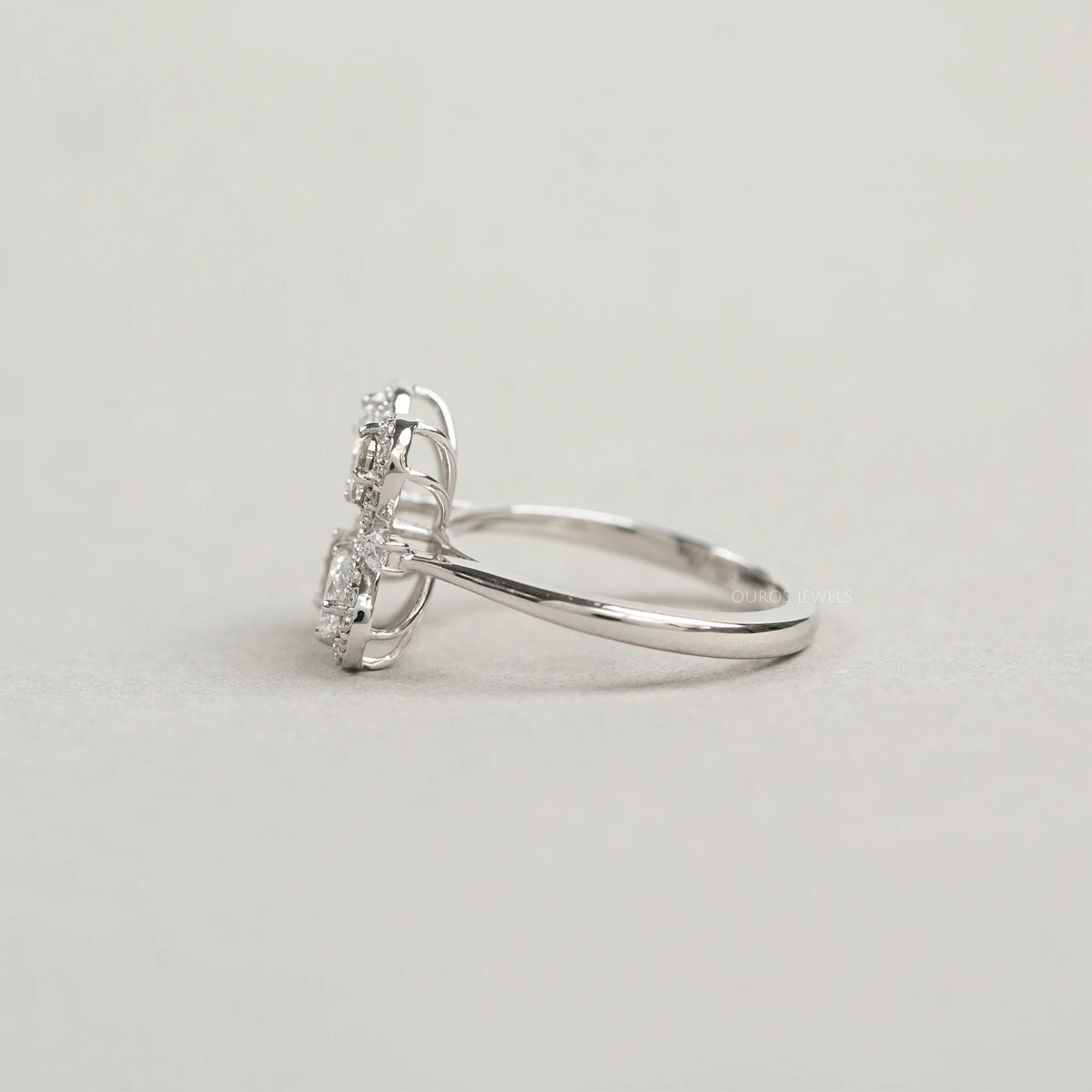 Unique Floral Shape Olive Pear Cut Halo Lab Diamond Ring