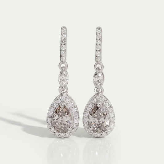 Olive Pear Shape Halo Drop Dangle Earrings Earrings