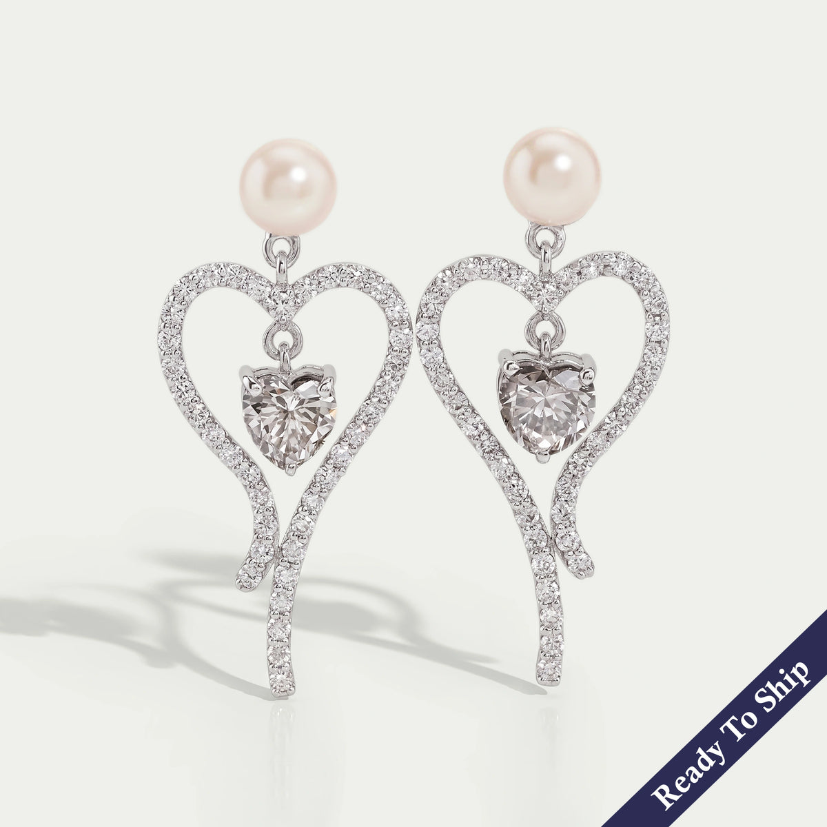 Olive Heart Diamond Pearl Drop Earrings