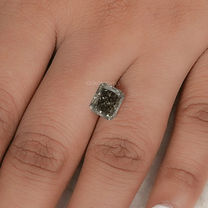 square olive radiant cut lab grown diamond loose on finger