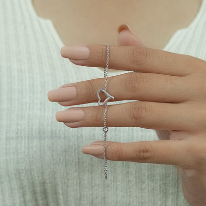 Open Heart Shape Round Diamond Chain Bracelet