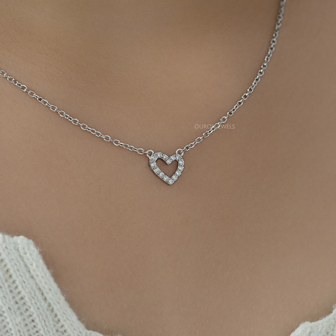 Open Heart Shape Lab Diamond Pendant Necklaces