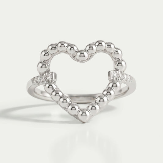 Open Heart Shape Round Diamond Bubble Ring