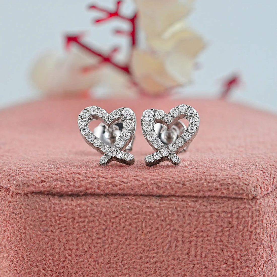 Open Heart Shape Round Diamond Stud Earrings Earrings