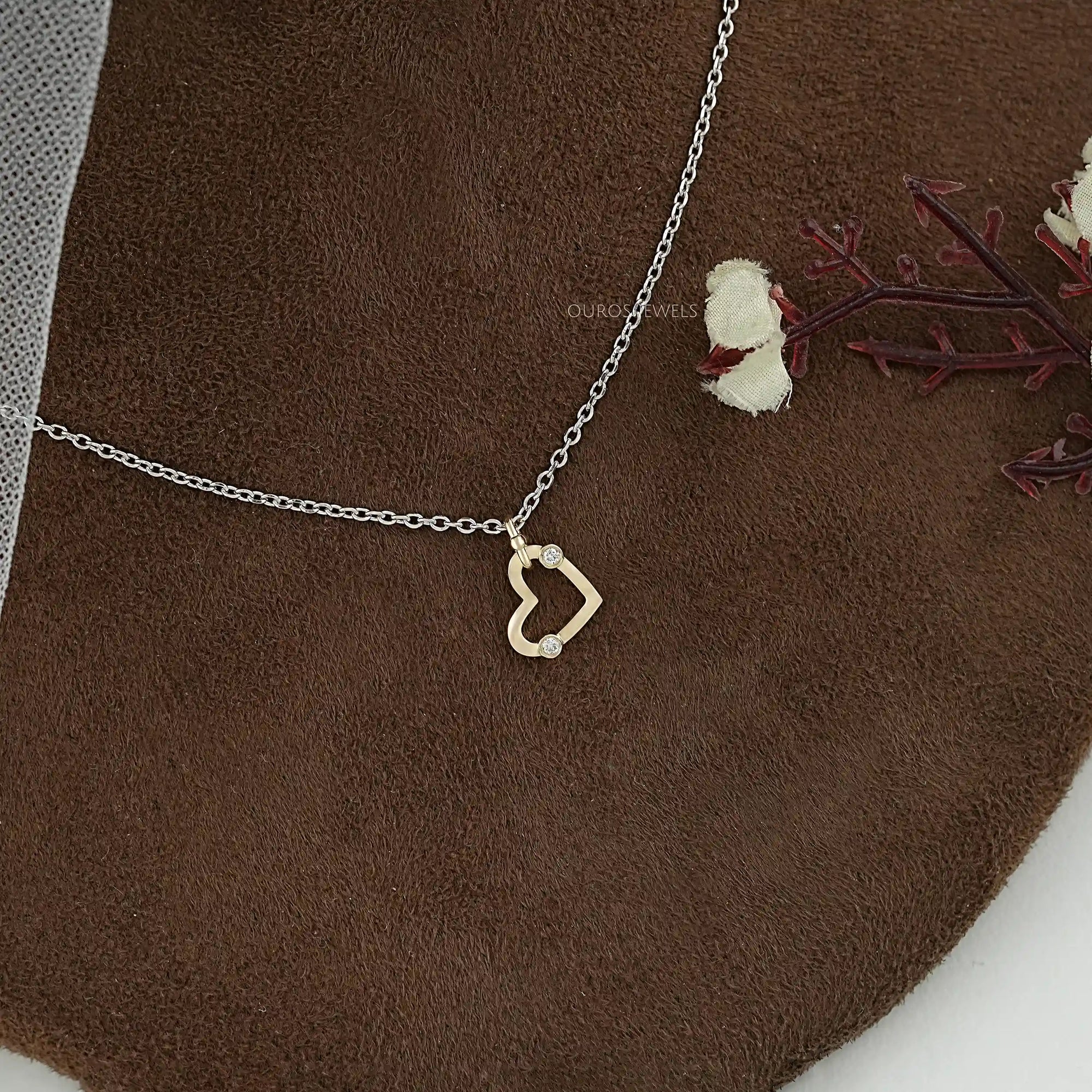 Lab Diamond Open Heart Shape Pendant Necklaces
