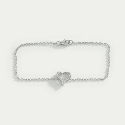Open Heart Shape Round Diamond Chain Bracelet