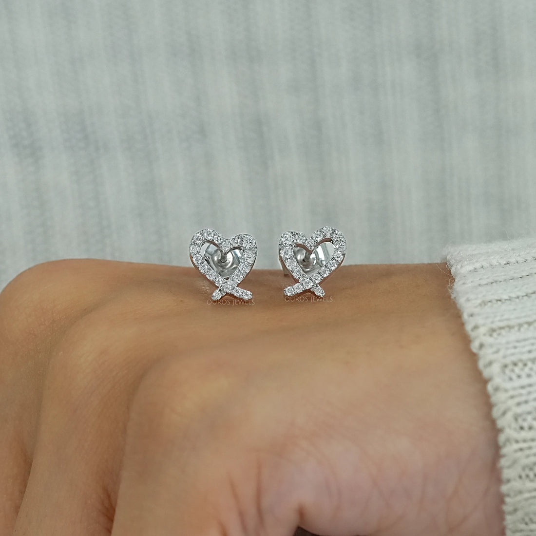 Open Heart Shape Round Diamond Stud Earrings Earrings