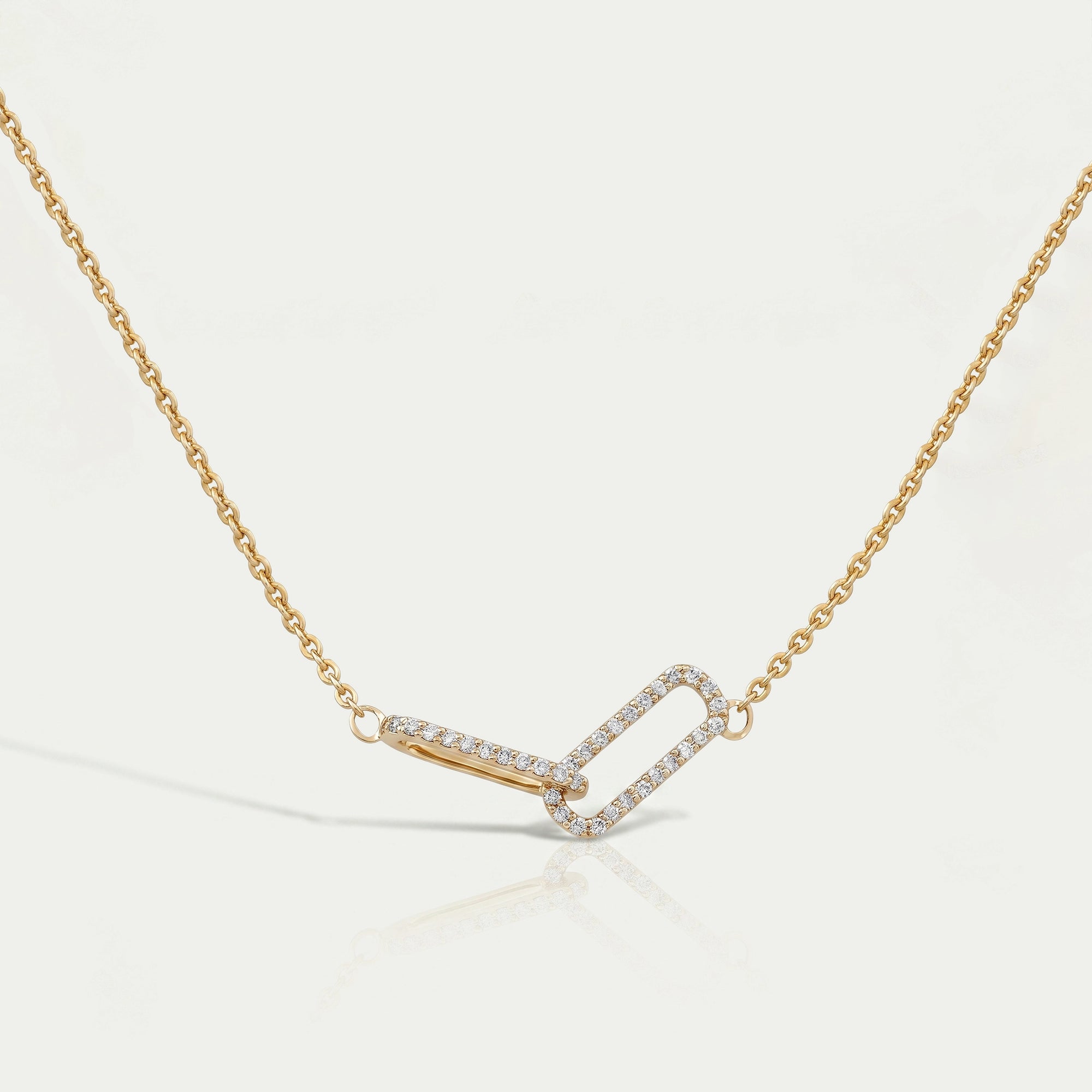 Open Rectangle Round Diamond Paperclip Pendant