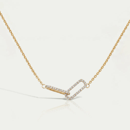Open Rectangle Round Diamond Paperclip Pendant