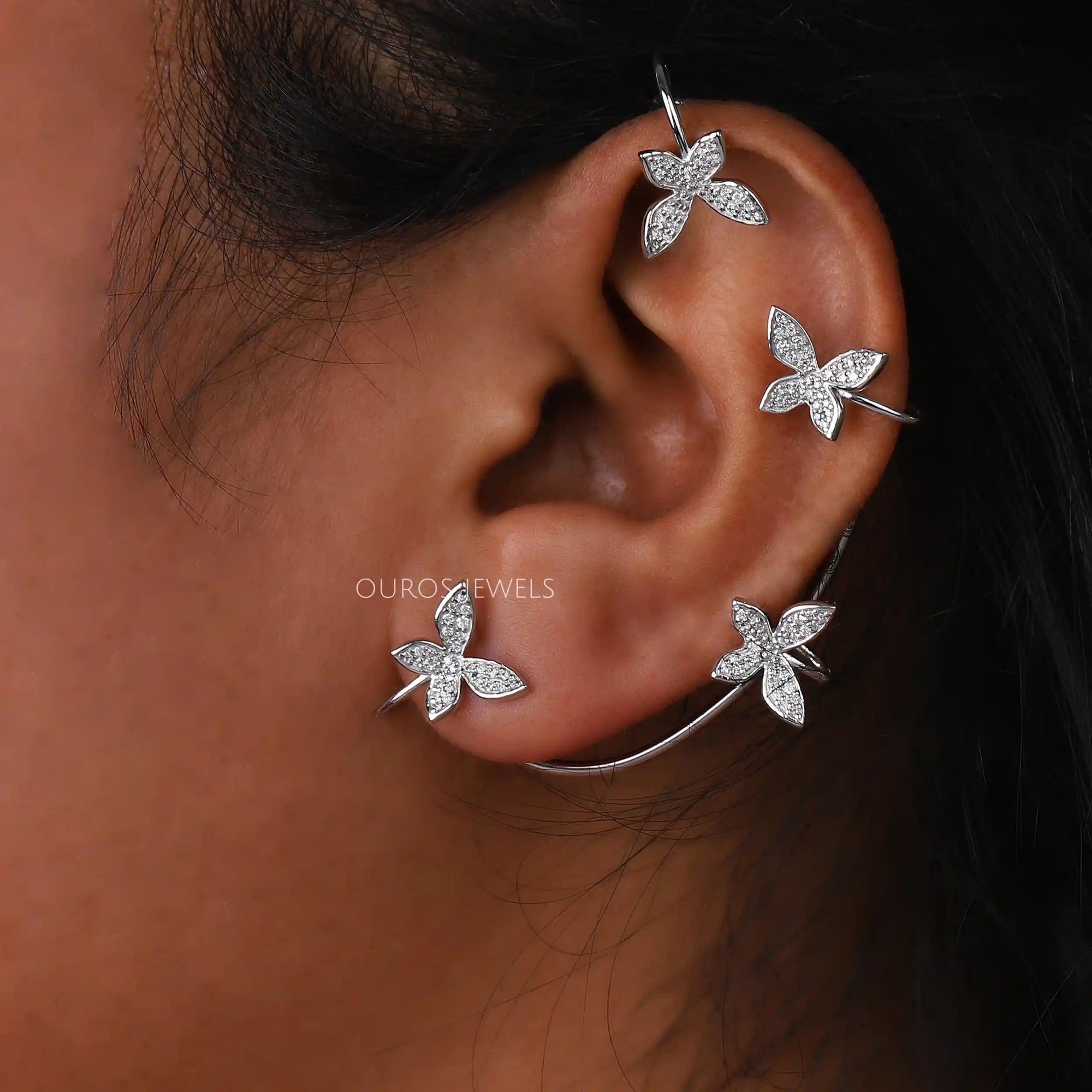 Butterfly Shape Round Cut Diamond Ear Cuff Earrings