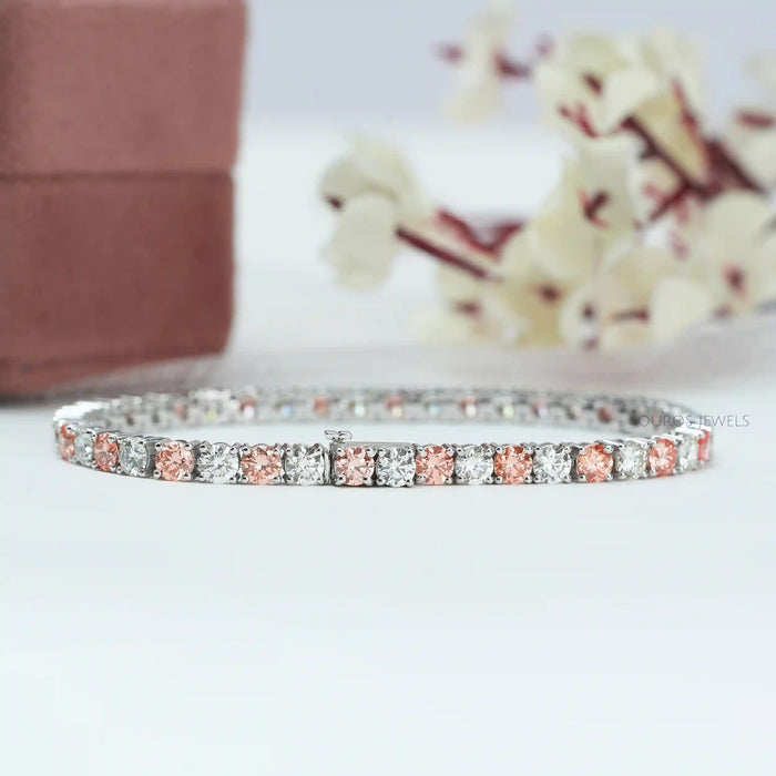 3.80 MM Fancy Color Round Cut Diamond Tennis Bracelet